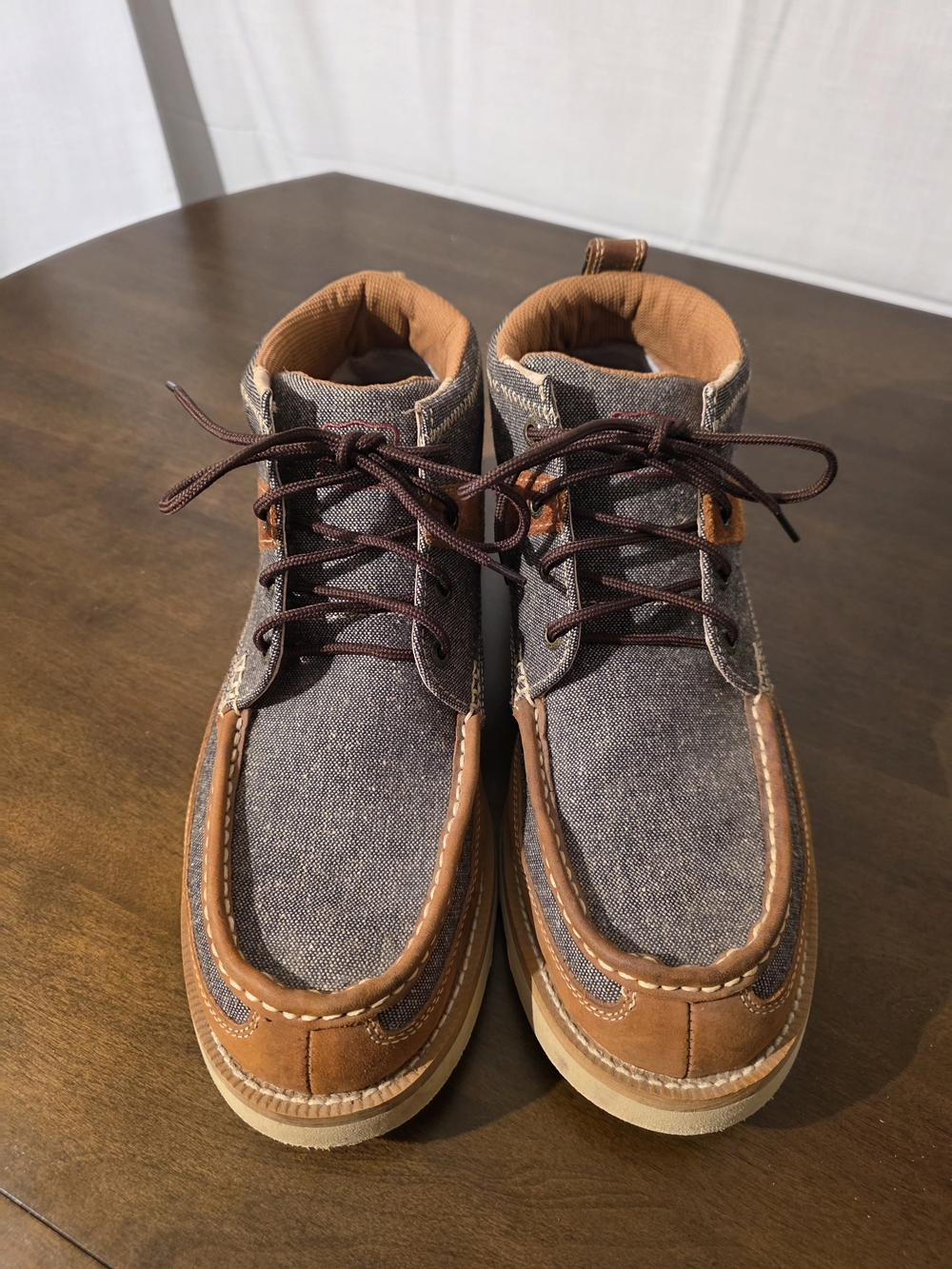 Twisted X Eco-Friendly Brown Leather & Denim High-Top Shoes - Picture 2 of 12